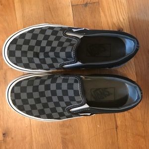 Checkered gray and black Vans